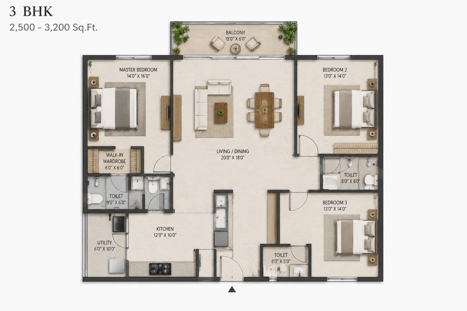 3 BHK Floor Plan