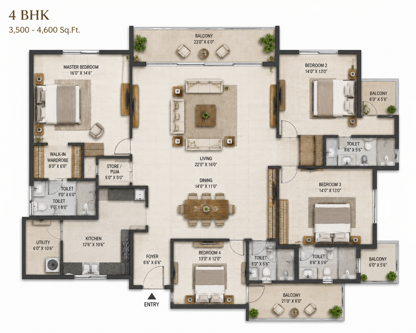 4 BHK Floor Plan